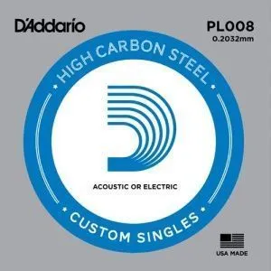 D'Addario PL008 Plain Steel Одиночная струна 008, без обмотки, сталь.